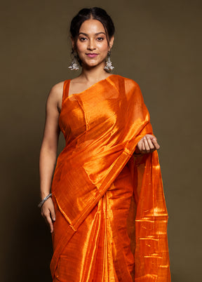 Orange Tissue Silk Saree With Blouse Piece