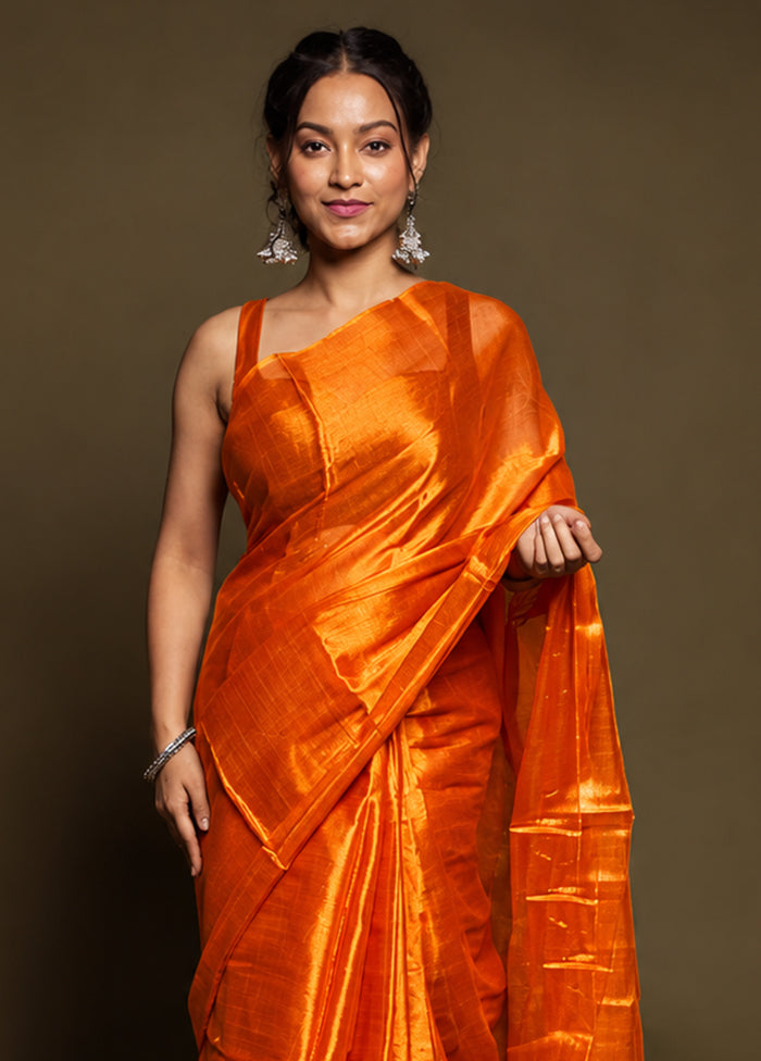 Orange Tissue Silk Saree With Blouse Piece