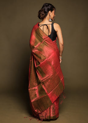 Maroon Tissue Silk Saree With Blouse Piece
