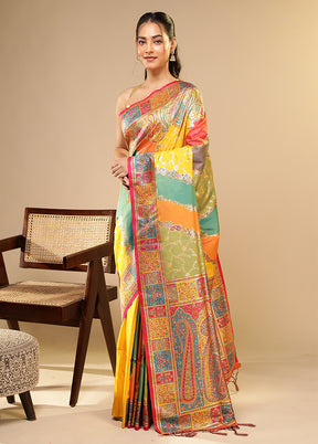 Multicolor Dupion Silk Saree With Blouse Piece