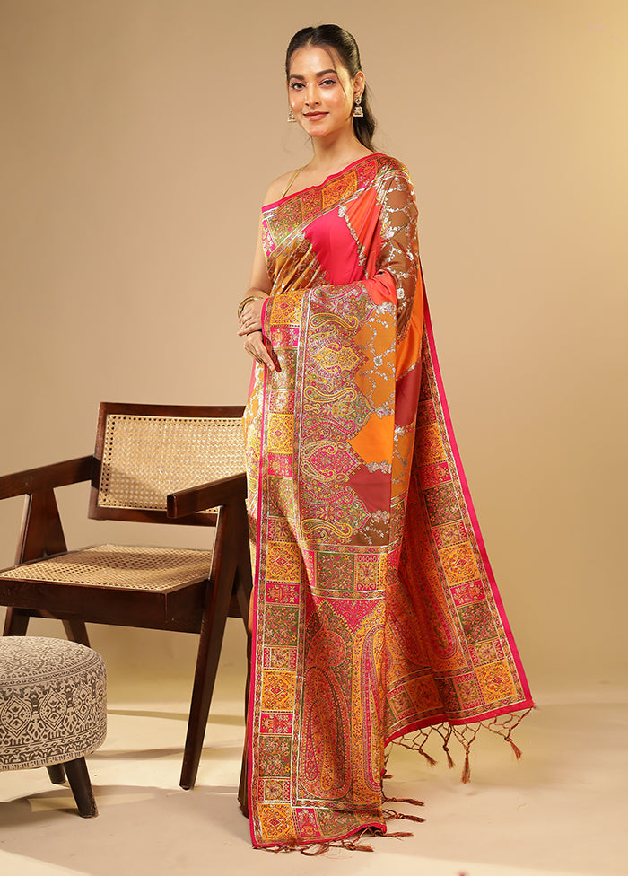 Multicolor Dupion Silk Saree With Blouse Piece