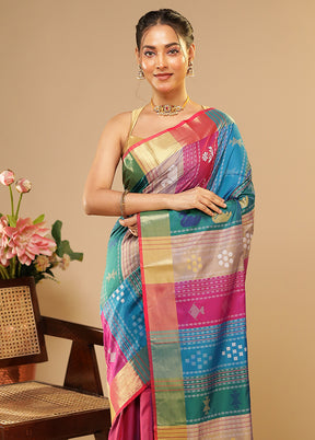 Multicolor Kalakethra Saree With Blouse Piece
