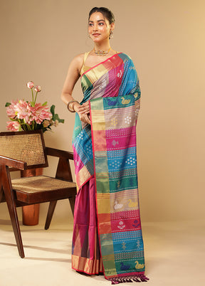 Multicolor Kalakethra Saree With Blouse Piece