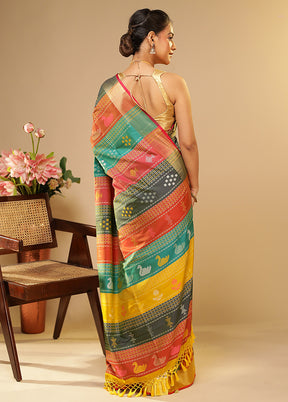 Multicolor Kalakethra Saree With Blouse Piece