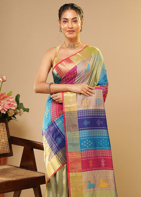 Multicolor Kalakethra Saree With Blouse Piece