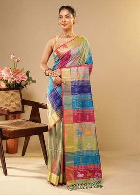 Multicolor Kalakethra Saree With Blouse Piece
