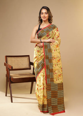 Cream Printed Pure Silk Saree Without Blouse Piece