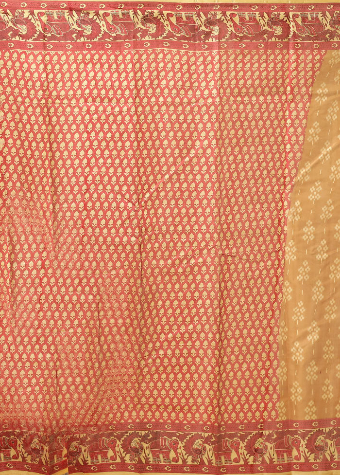 Cream Printed Pure Silk Saree With Blouse Piece