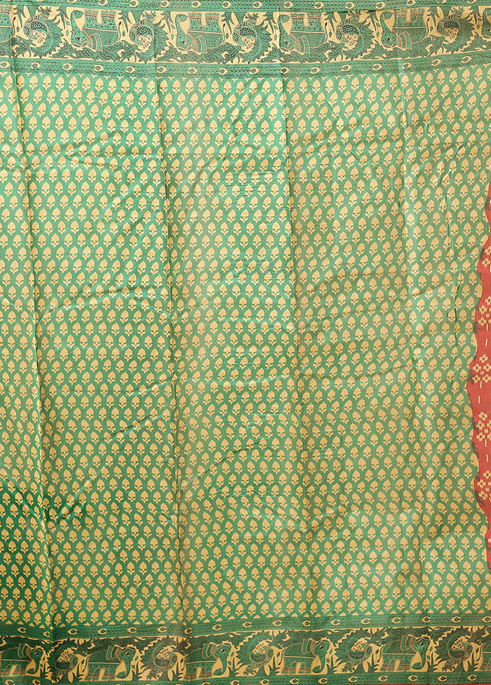 Red Printed Pure Silk Saree With Blouse Piece