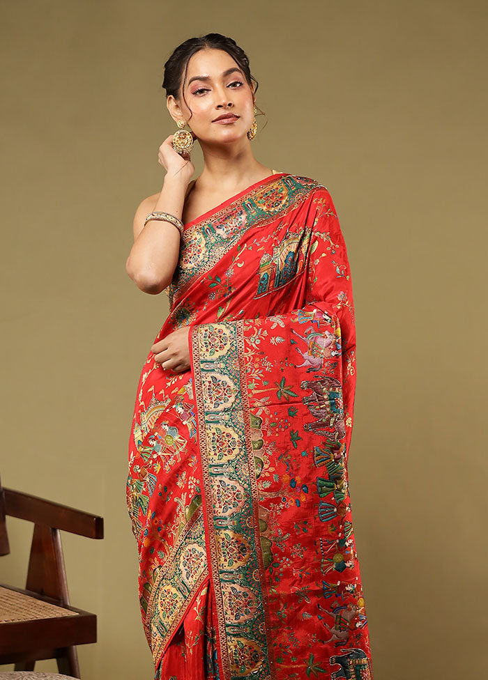 Pink Handloom Pure Georgette Saree With Blouse Piece