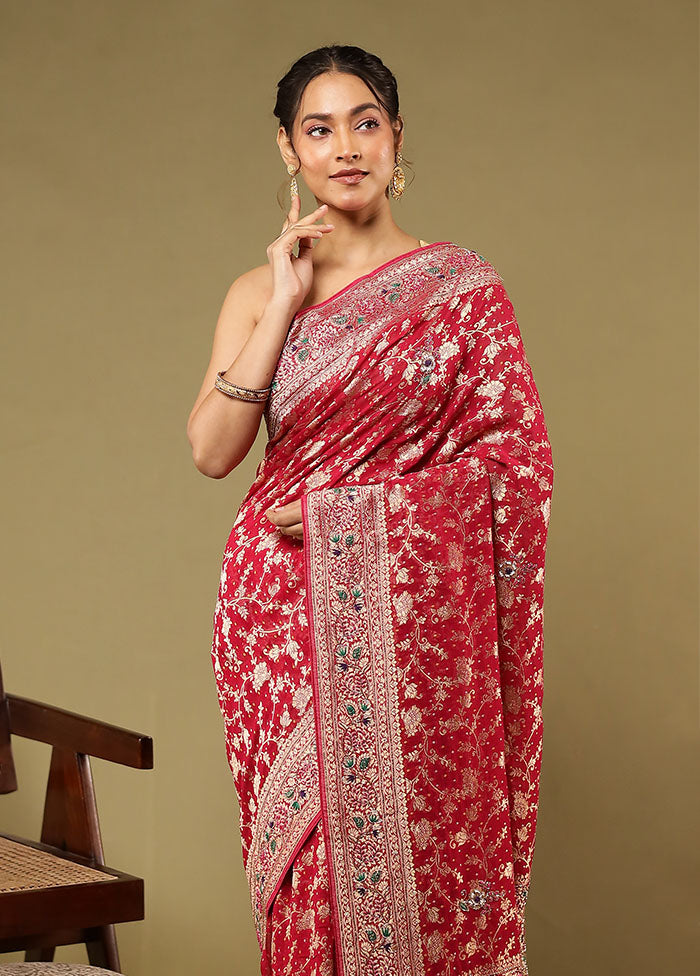 Pink Handloom Pure Georgette Saree With Blouse Piece