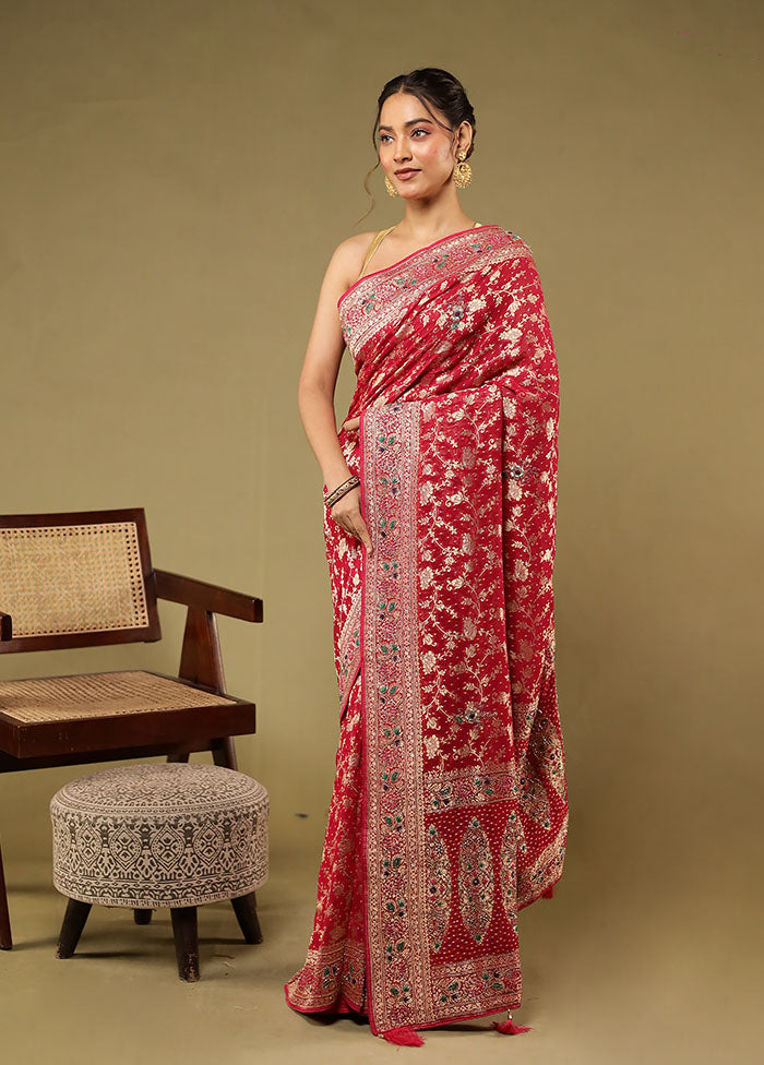 Pink Handloom Pure Georgette Saree With Blouse Piece