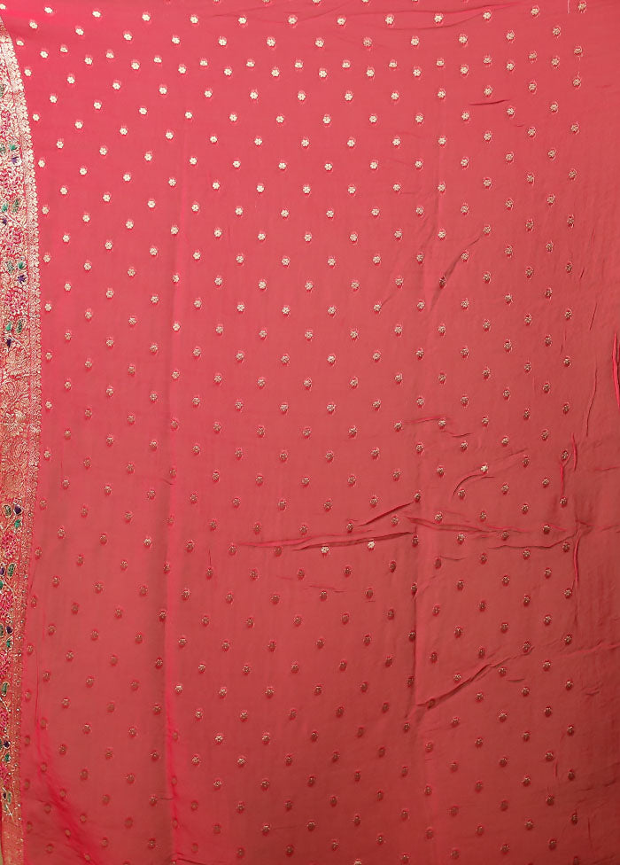 Pink Handloom Pure Georgette Saree With Blouse Piece