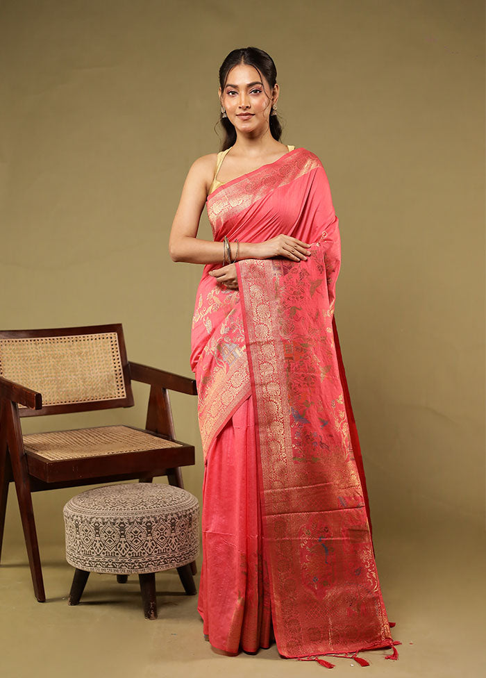 Pink Dupion Silk Saree With Blouse Piece