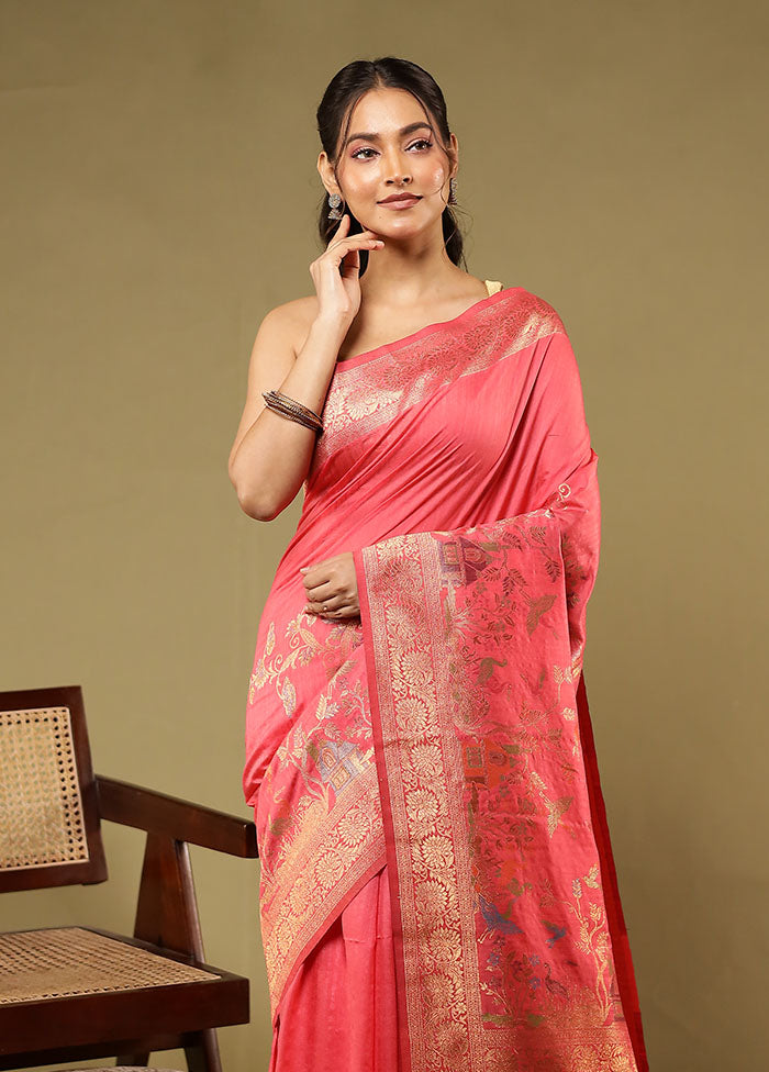 Pink Dupion Silk Saree With Blouse Piece