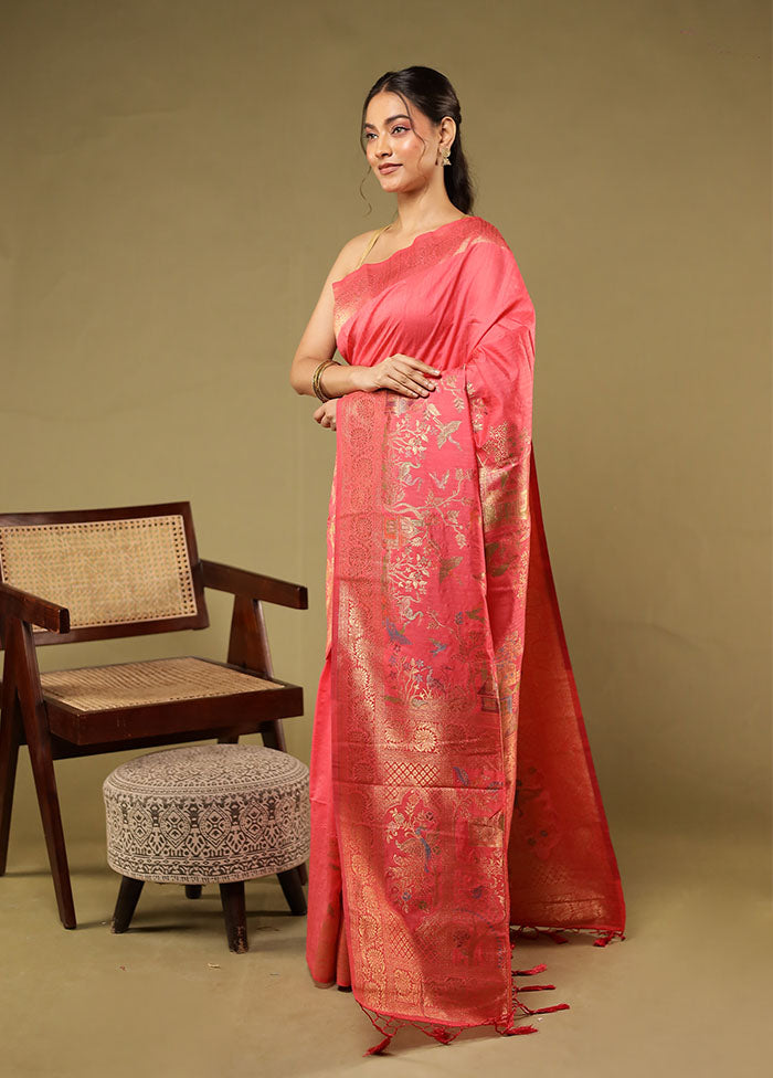 Pink Dupion Silk Saree With Blouse Piece