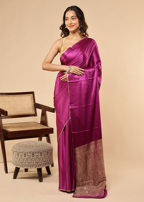 Purple Printed Pure Silk Saree With Blouse Piece