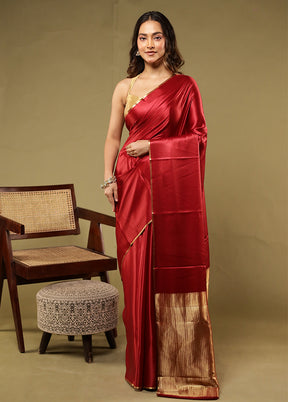 Red Printed Pure Silk Saree With Blouse Piece