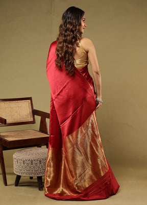Red Printed Pure Silk Saree With Blouse Piece