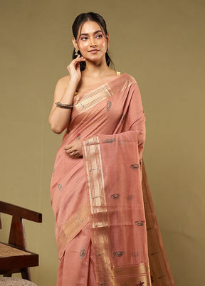Pink Linen Silk Saree With Blouse Piece