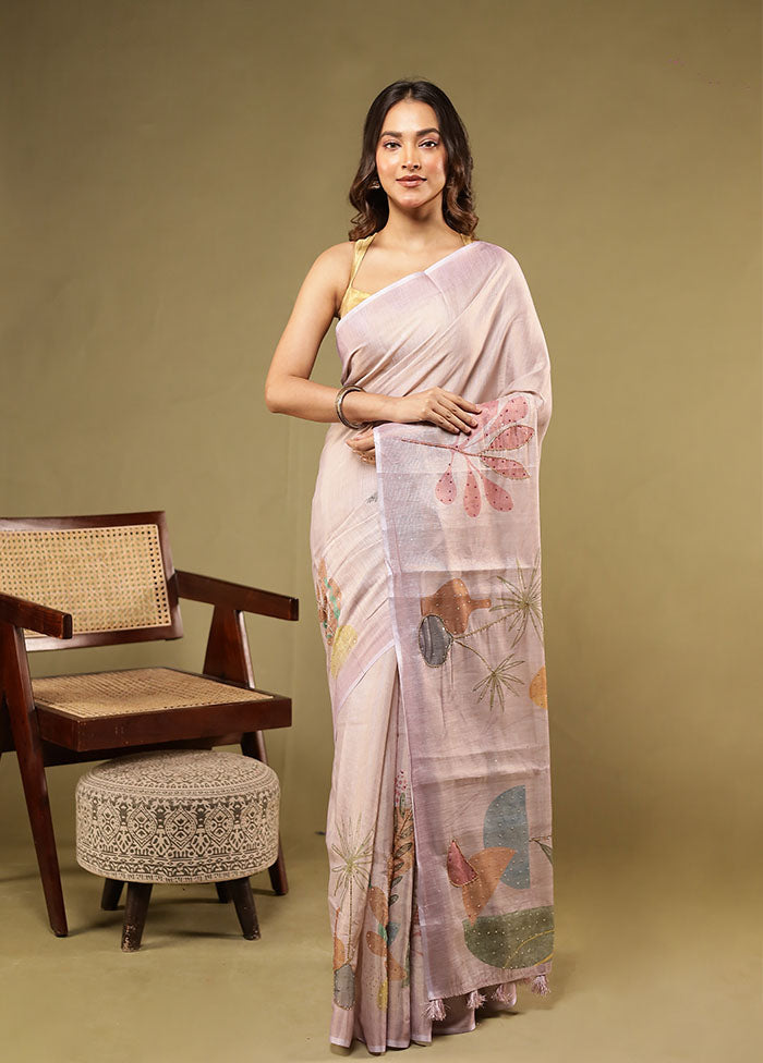 Purple Linen Silk Saree With Blouse Piece