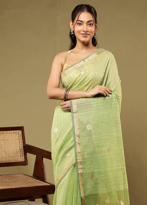 Green Linen Silk Saree With Blouse Piece
