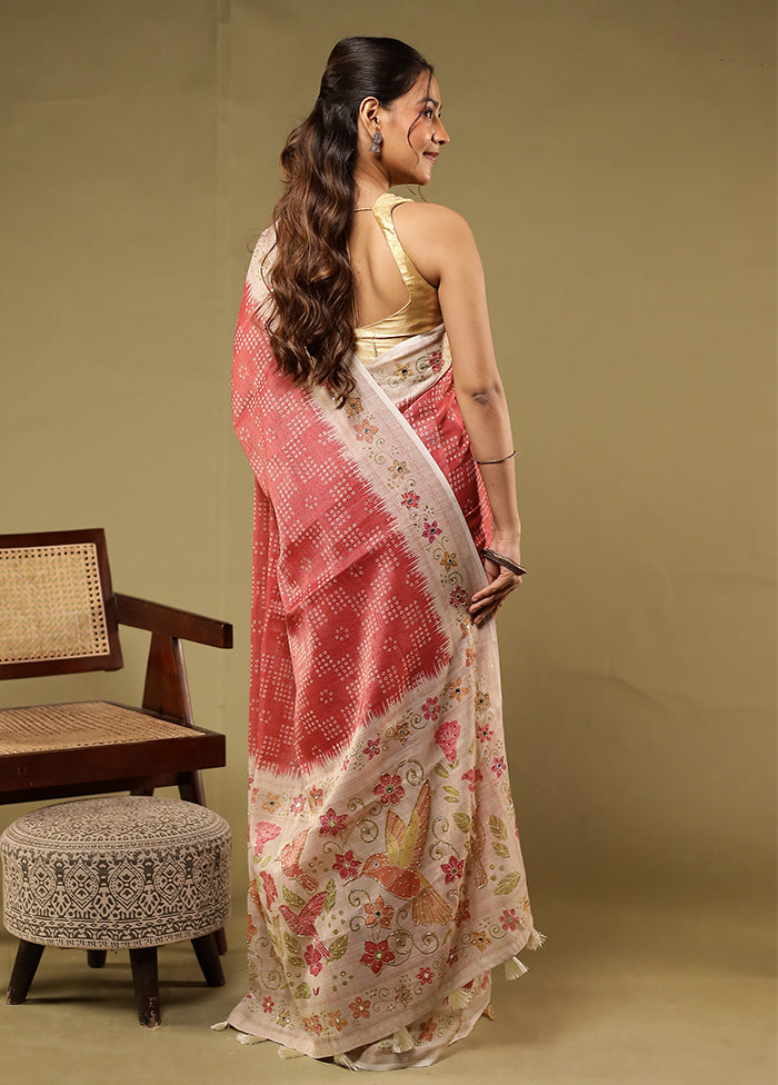 Pink Linen Silk Saree With Blouse Piece