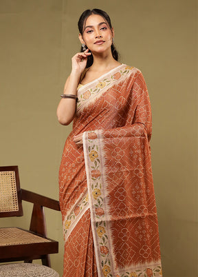 Rust Linen Silk Saree With Blouse Piece