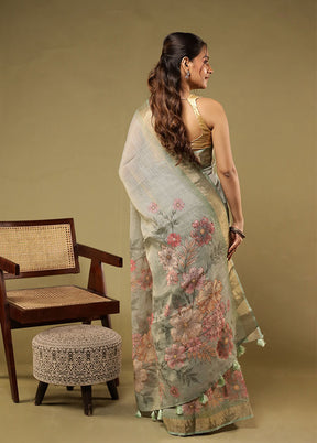 Green Linen Silk Saree With Blouse Piece
