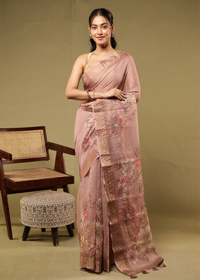 Purple Linen Silk Saree With Blouse Piece