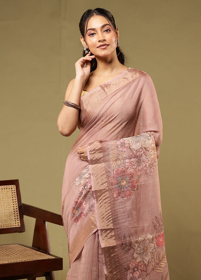 Purple Linen Silk Saree With Blouse Piece