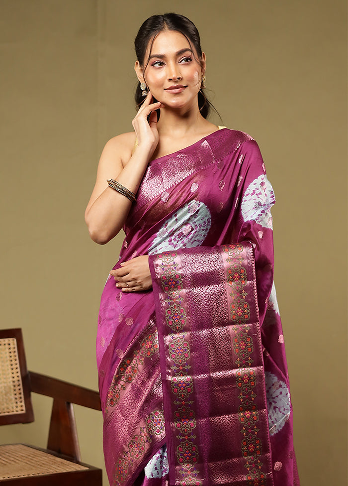 Purple Handloom Dupion Pure Silk Saree With Blouse Piece