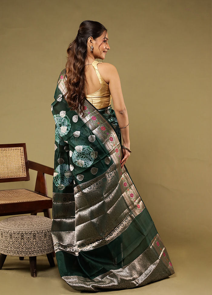Green Handloom Dupion Pure Silk Saree With Blouse Piece