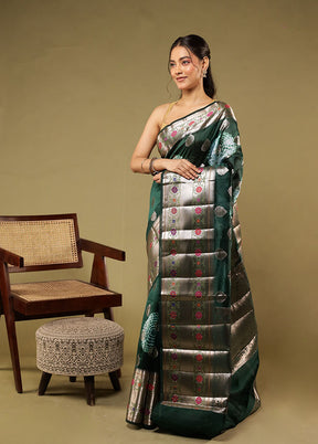 Green Handloom Dupion Pure Silk Saree With Blouse Piece