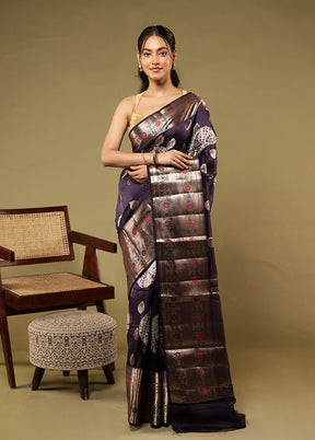 Blue Handloom Dupion Pure Silk Saree With Blouse Piece