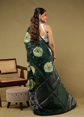 Green Handloom Dupion Pure Silk Saree With Blouse Piece