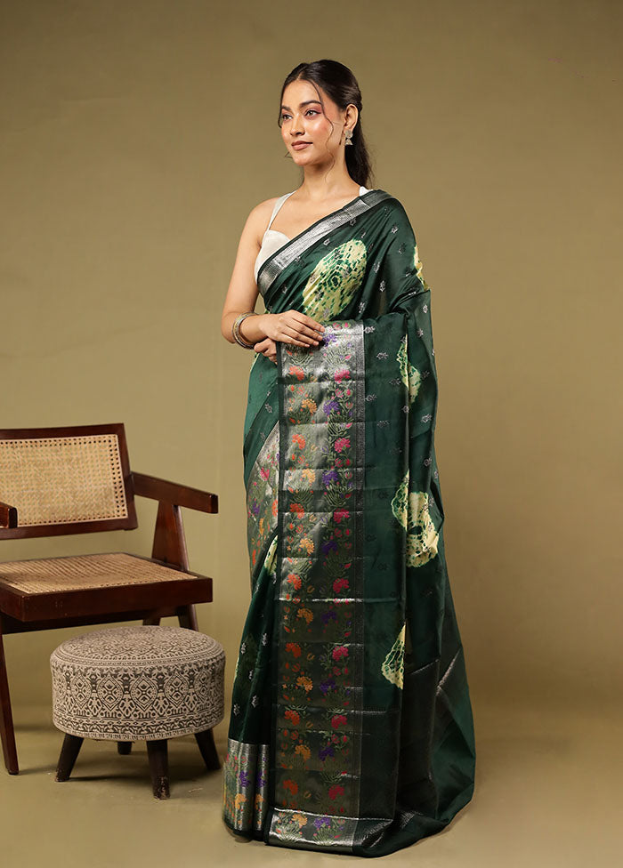 Green Handloom Dupion Pure Silk Saree With Blouse Piece
