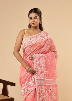Pink Khadi Cotton Saree With Blouse Piece
