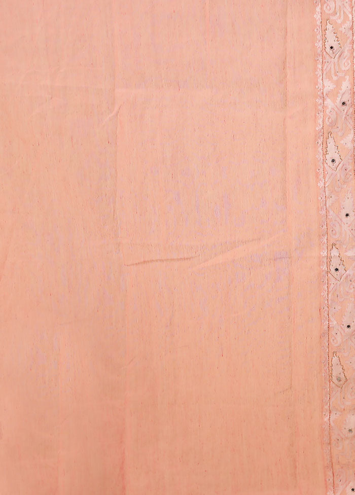 Pink Khadi Cotton Saree With Blouse Piece