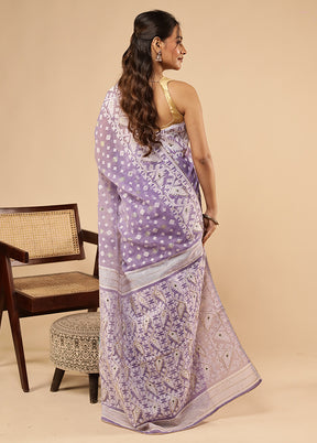 Purple Khadi Cotton Saree With Blouse Piece