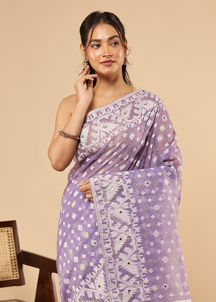Purple Khadi Cotton Saree With Blouse Piece