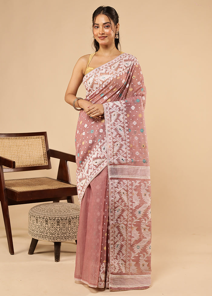 Purple Khadi Cotton Saree With Blouse Piece