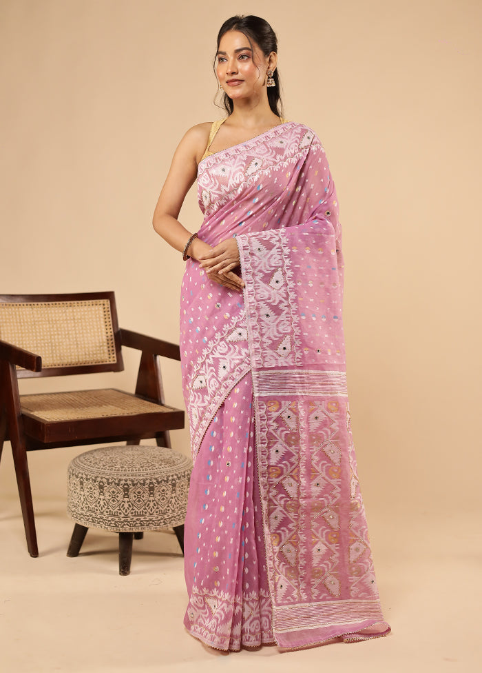 Purple Khadi Cotton Saree With Blouse Piece