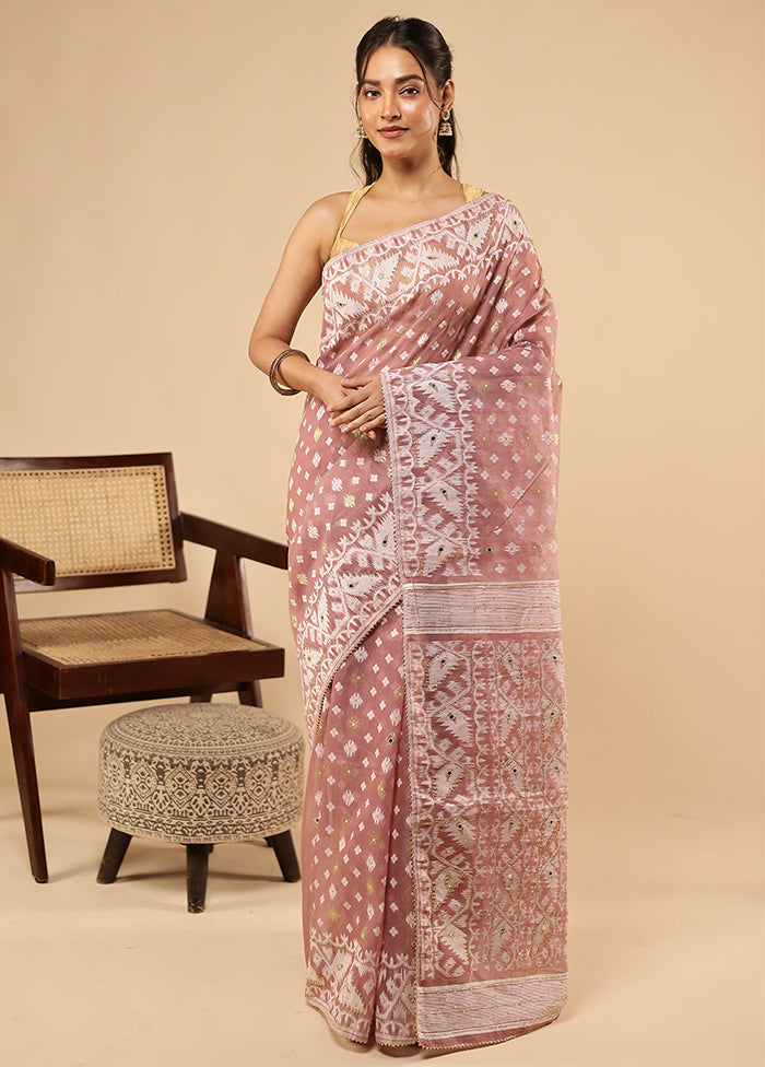 Purple Khadi Cotton Saree With Blouse Piece
