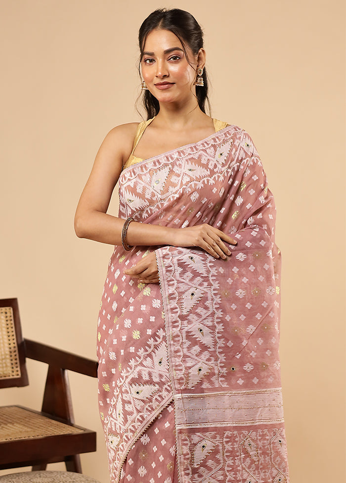 Purple Khadi Cotton Saree With Blouse Piece