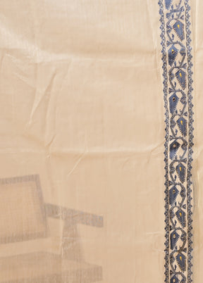 Cream Khadi Cotton Saree With Blouse Piece