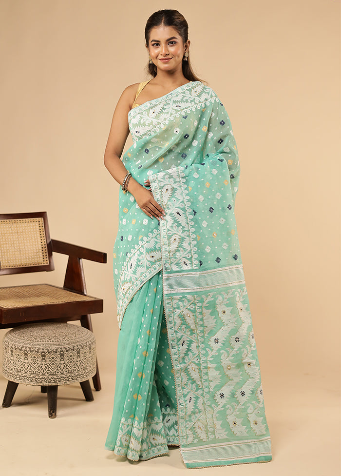 Green Khadi Cotton Saree With Blouse Piece