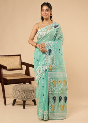 Green Khadi Cotton Saree With Blouse Piece