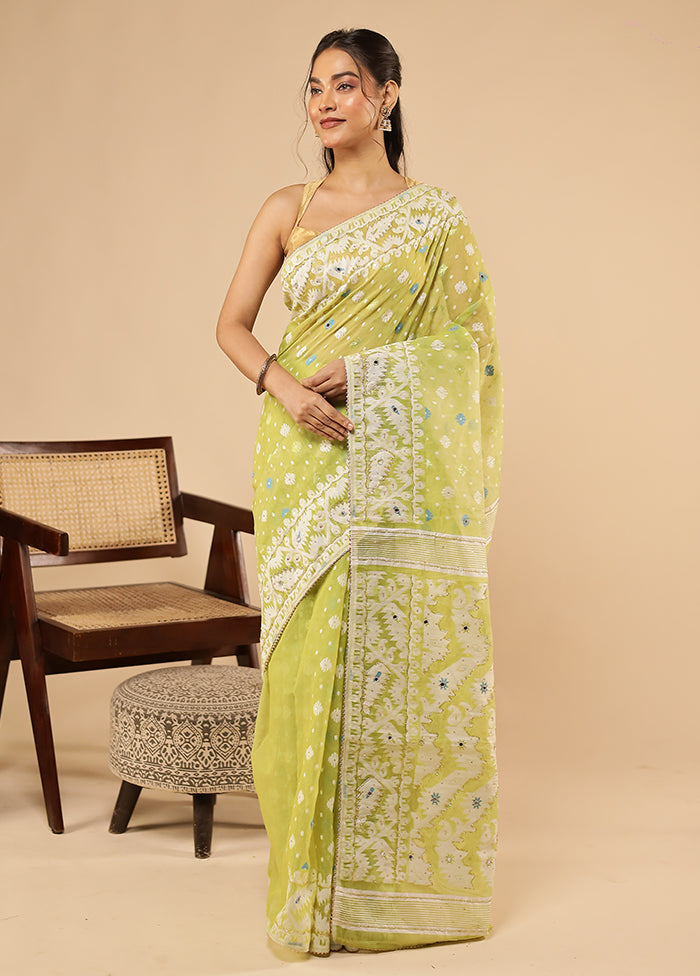 Green Khadi Cotton Saree With Blouse Piece