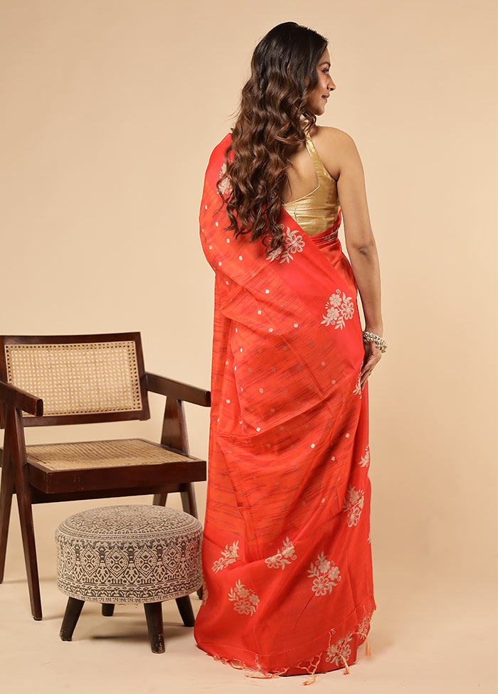 Orange Dupion Silk Saree With Blouse Piece